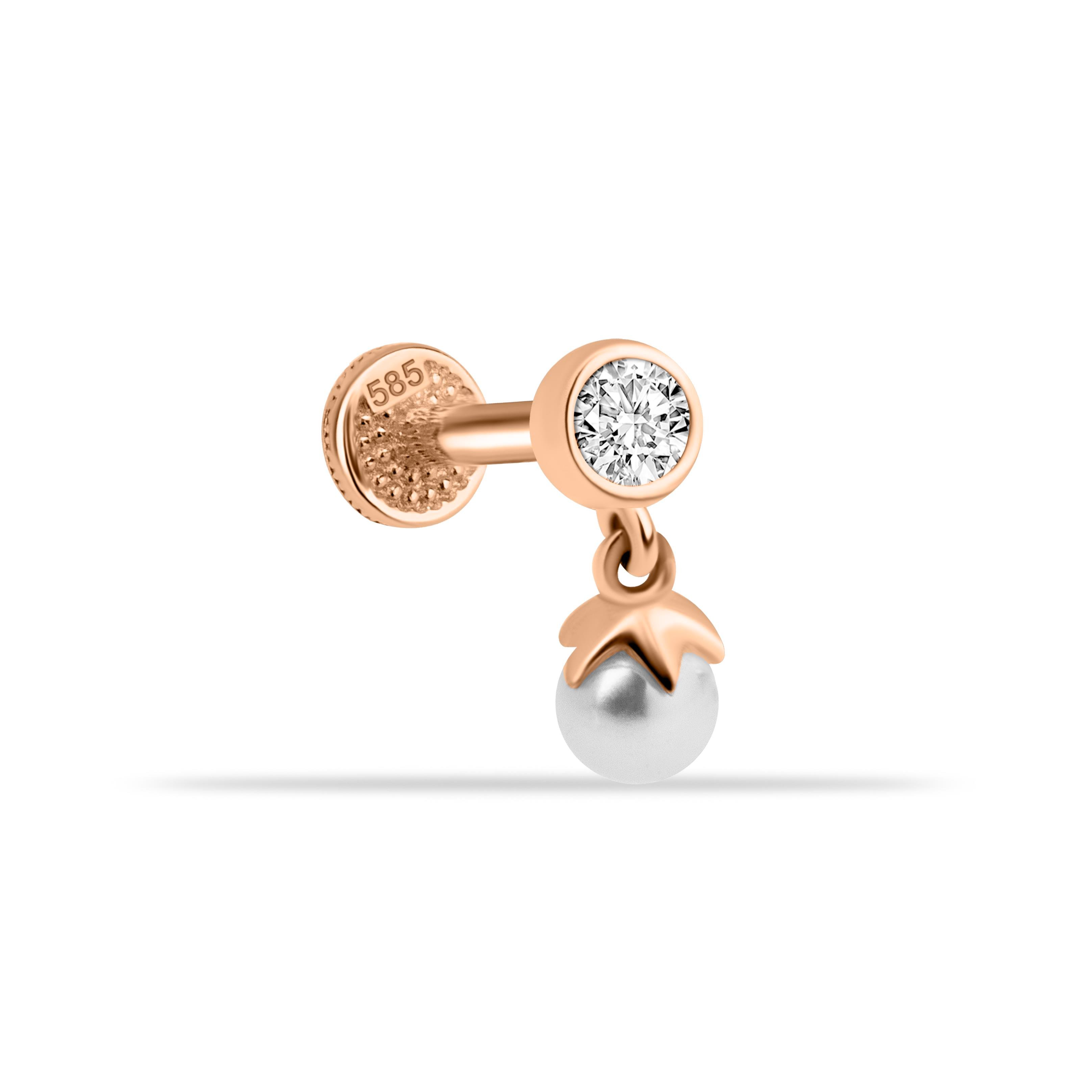 Taşlı İnci Sallantılı Minimal Tragus Piercing