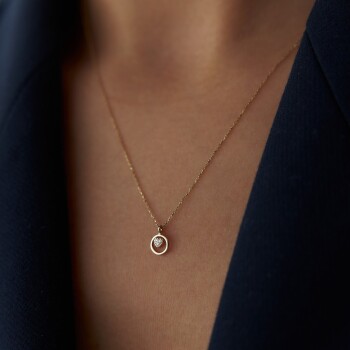 0.02 Ct Pırlanta Kalp Kolye - 1