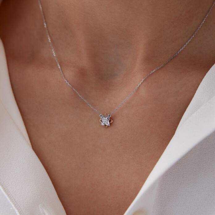 0.05 Ct Pırlanta Çiçek Kolye - 2