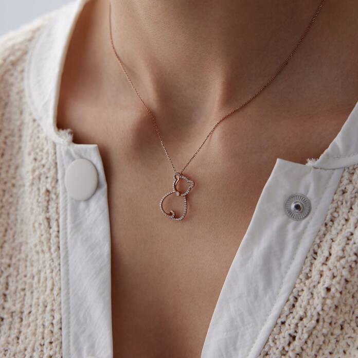 0.07 Ct Pırlanta Kedi Kolye - 3