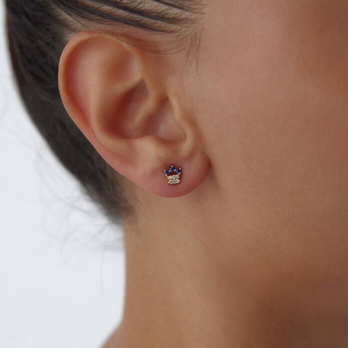 0.09 Ct Queen Pırlanta Küpe - 1