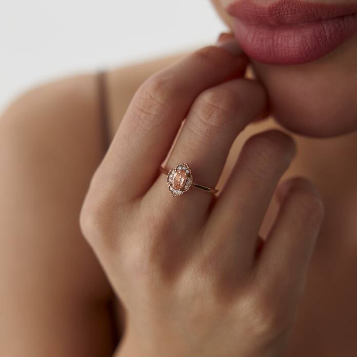 0.12 Ct Pırlanta Oval Morganit Tasarım Yüzük - 3