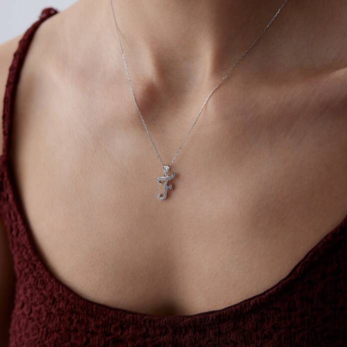 0.12 Ct Pırlanta Taşlı Harf Kolye - 3