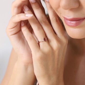 0.12 Ct Pırlanta Turmalin Taşlı Yüzük - 3