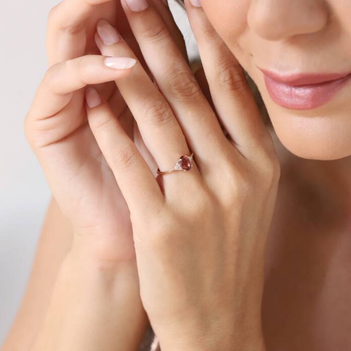0.12 Ct Pırlanta Turmalin Taşlı Yüzük - 3