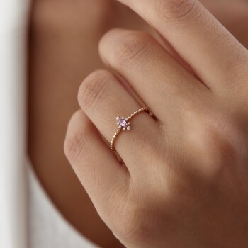 0.15 Ct Pırlanta Pembe Safir Aeden Yüzük - 3