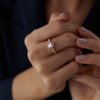 0.18 Ct Pırlanta Prenses Beyaz Safir Yüzük - 2