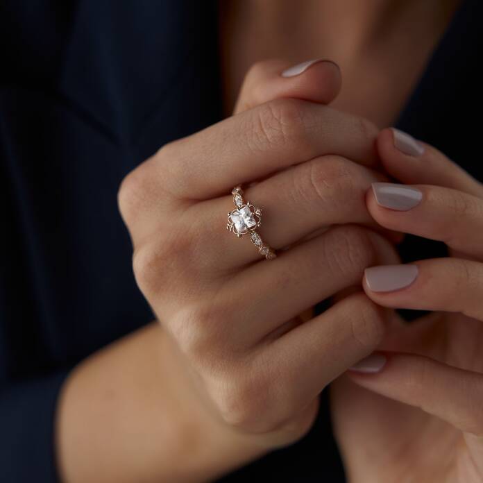 0.18 Ct Pırlanta Prenses Beyaz Safir Yüzük - 2
