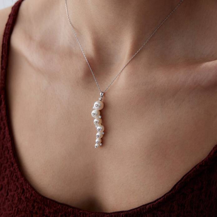 0.25 Ct Pırlanta Line Pearl Kolye - 2