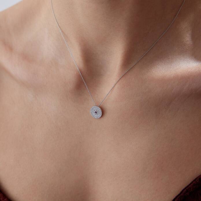 0.25 Ct Pırlanta Yakut Taşlı Çark Kolye - 2