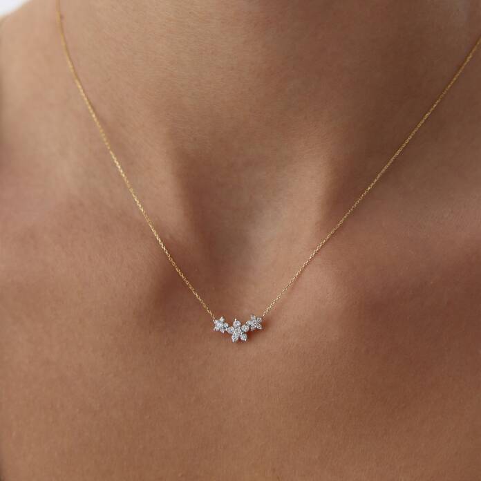 0.25 Ct Sıralı Papatya Pırlanta Kolye - 3