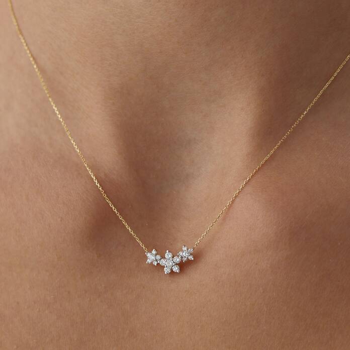0.25 Ct Sıralı Papatya Pırlanta Kolye - 4