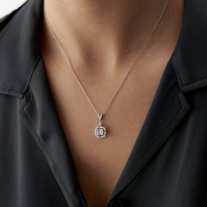 0.30 Ct Pırlanta Mu Kare Baget Kolye - 2
