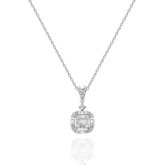 0.30 Ct Pırlanta Mu Kare Baget Kolye - 3
