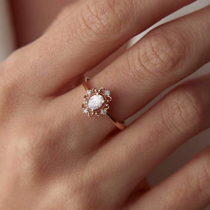 0.30 Ct Pırlanta Oval Taşlı Yüzük - 1