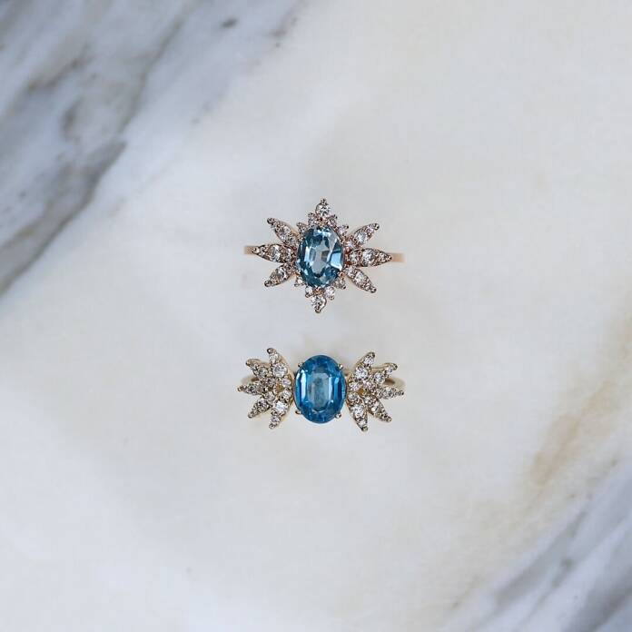 0.38 Ct Pırlanta Daisy Mavi Topaz Yüzük - 3