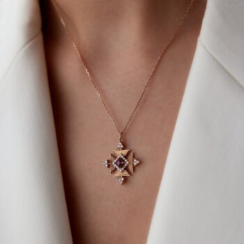 0.38 Ct Yakut Taşlı Pırlanta Kolye - 1