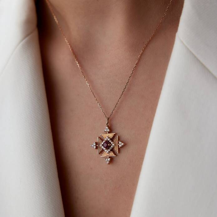 0.38 Ct Yakut Taşlı Pırlanta Kolye - 1