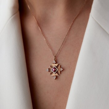 0.38 Ct Yakut Taşlı Pırlanta Kolye - 2