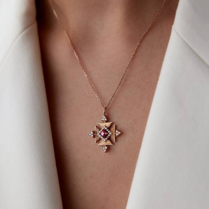 0.38 Ct Yakut Taşlı Pırlanta Kolye - 2