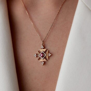 0.38 Ct Yakut Taşlı Pırlanta Kolye - 3