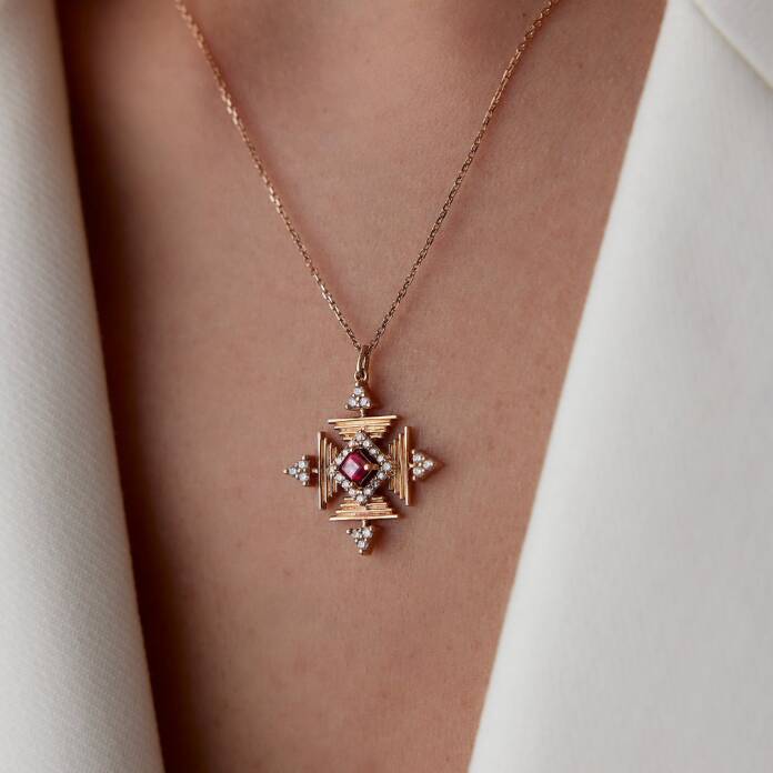 0.38 Ct Yakut Taşlı Pırlanta Kolye - 3