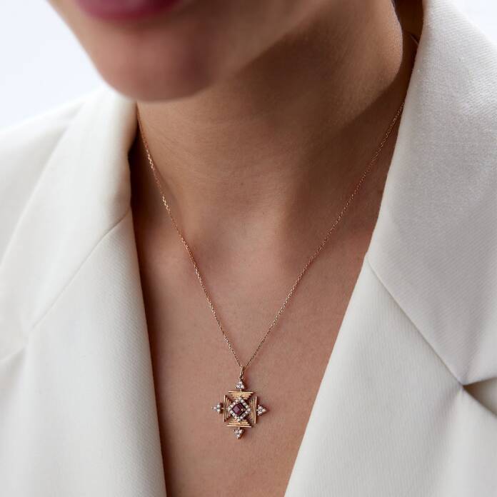 0.38 Ct Yakut Taşlı Pırlanta Kolye - 4
