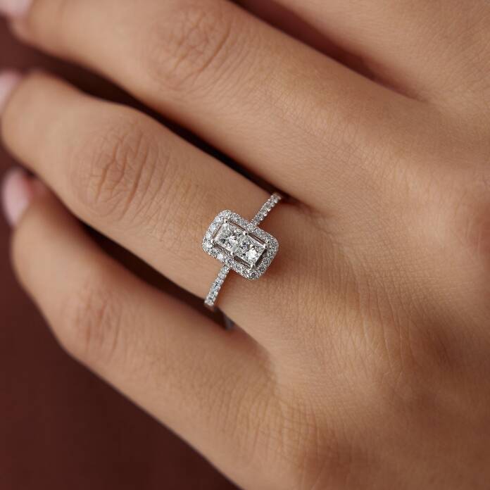 0.40 Ct Pırlanta Heta Parçalı Baget Yüzük - 3