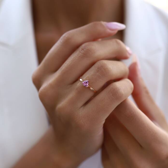 0.50 Ct Pırlanta Triangle Pembe Safir Yüzük - 1