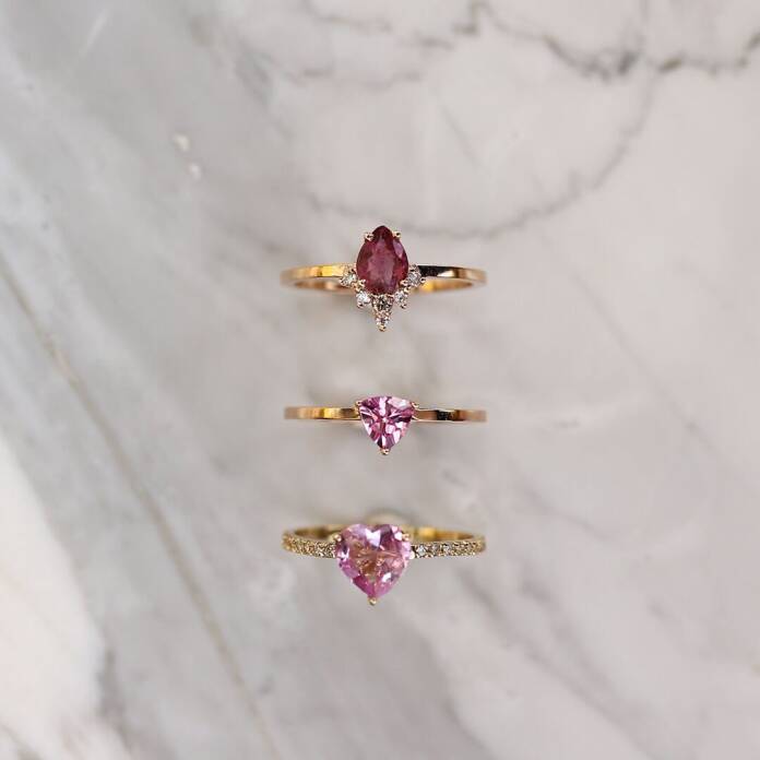 0.50 Ct Pırlanta Triangle Pembe Safir Yüzük - 3