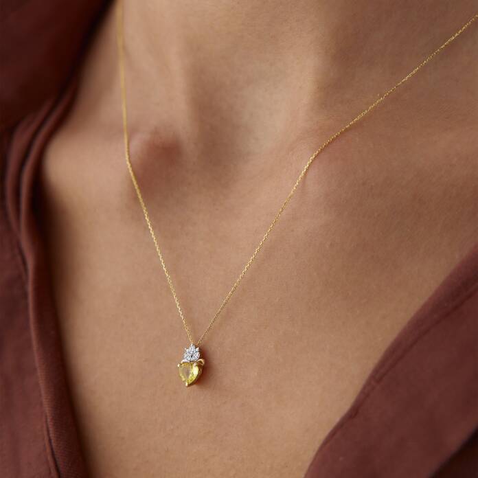 0.55 Ct Kalp Sarı Safir Kolye - 4