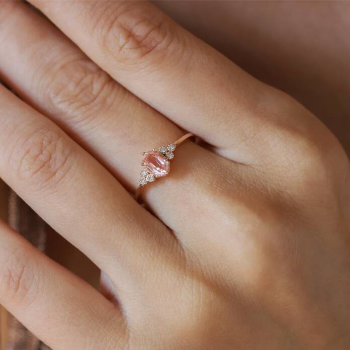 0.58 Ct Pırlanta Morganite Vintage Yüzük - 2
