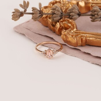 0.58 Ct Pırlanta Morganite Vintage Yüzük - 4