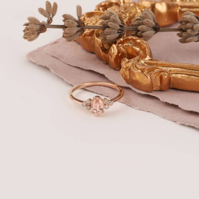 0.58 Ct Pırlanta Morganite Vintage Yüzük - 4