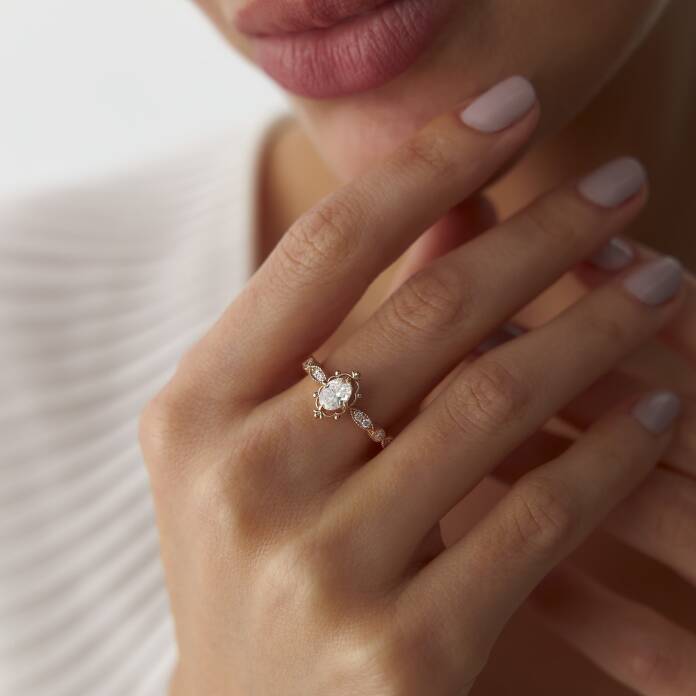 0.60 Ct Pırlanta Oval Vintage Sare Yüzük - 1