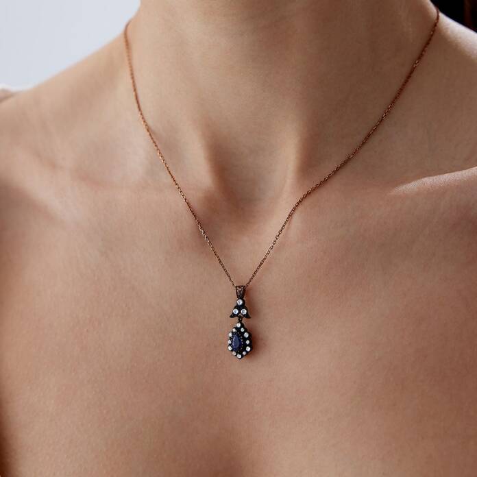 0.64 Ct Elmas Damla Safir Taşlı Kolye - 2