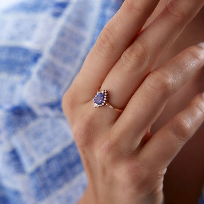 0.64 Ct Pırlanta Damla Safir Taşlı Yüzük - 2