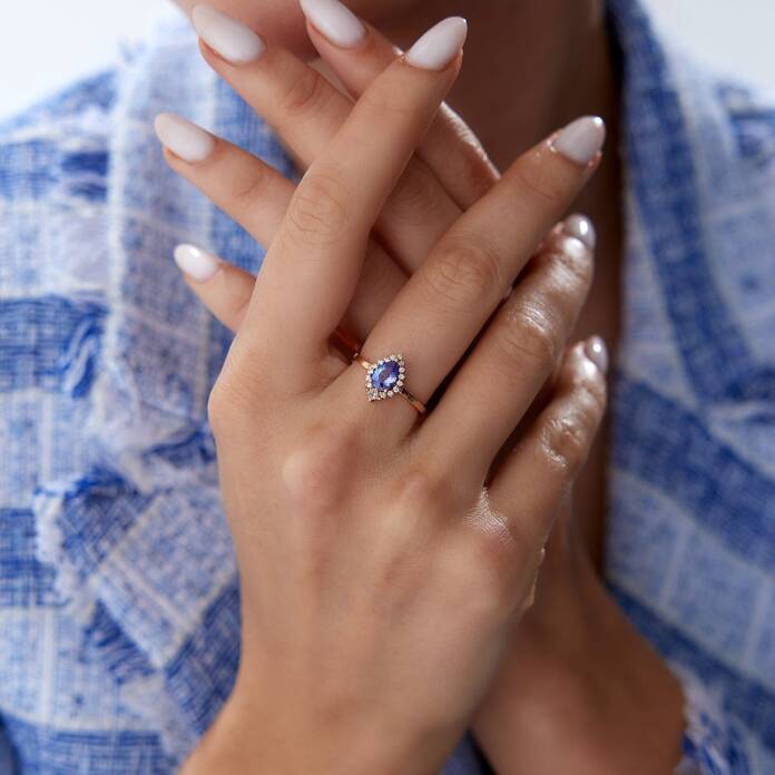 0.64 Ct Pırlanta Damla Safir Taşlı Yüzük - 3