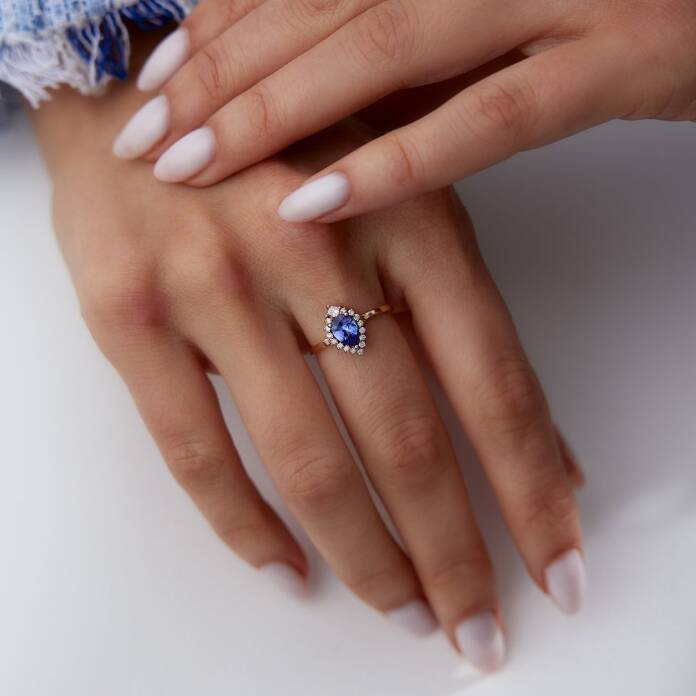 0.64 Ct Pırlanta Damla Safir Taşlı Yüzük - 4