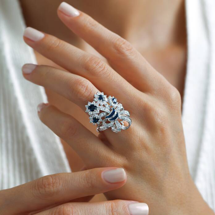 0.82 Ct Safir Taşlı Pırlanta Yüzük - 1