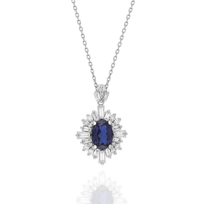0.95 Ct Pırlanta Safir Kolye - 3