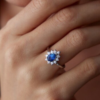 1.09 Ct Pırlanta Safir Yüzük - 1