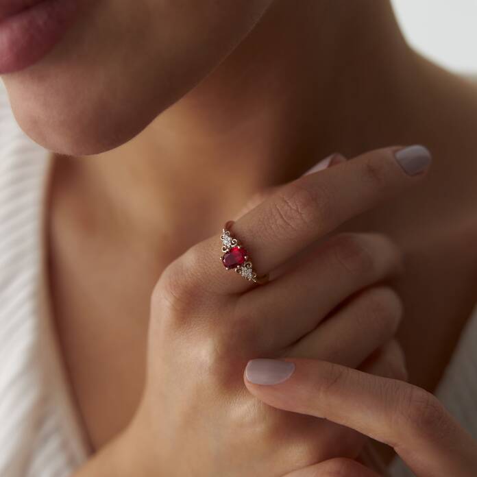 1.42 Ct Pırlanta Oval Yakut Tasarım Yüzük - 1