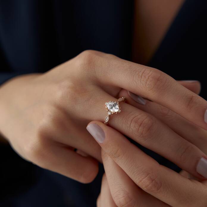 1.62 Ct Pırlanta Oval Beyaz Safir Tasarım Yüzük - 1