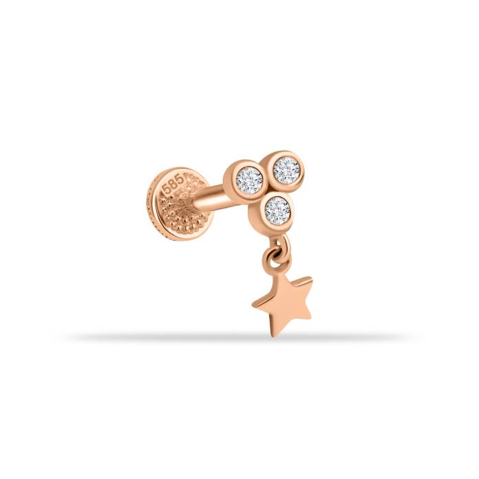 3 Taşlı Yıldız Sallantılı Minimal Tragus Piercing - 1