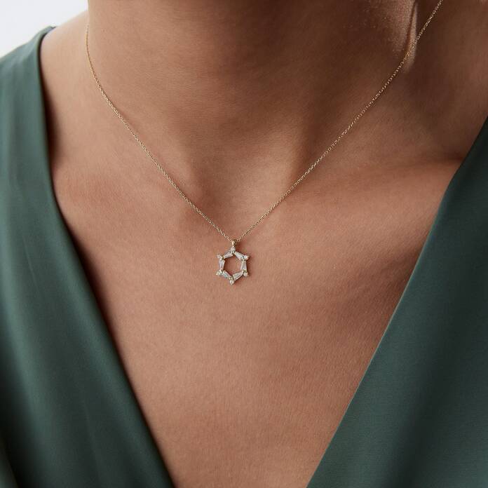 Baget ve Oval Taşlı Taç Kolye - 2
