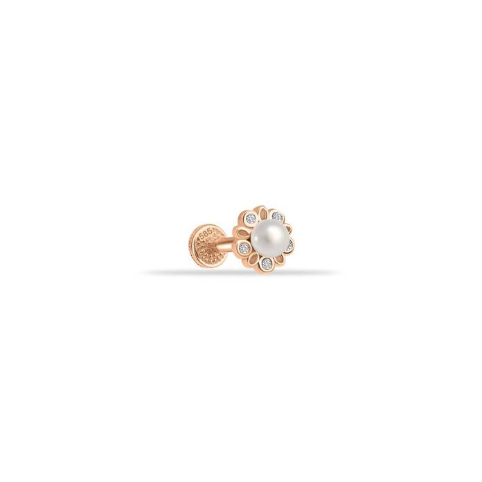Beş Taşlı İncili Çiçek Tragus Piercing - 1