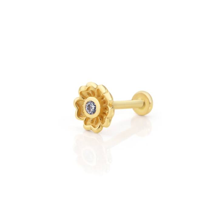 Beş Yapraklı Minimal Çiçek Model Tragus Piercing - 1