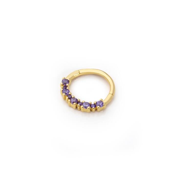 Büyük Küçük Mor Taşlı Helix Piercing - 1
