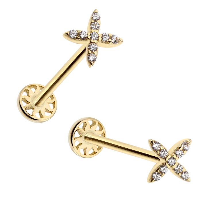 Çarpı Model Taşlı Tragus Piercing - 2